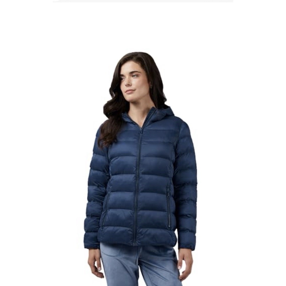 NWT 32 Degrees Heat Womens M Packable Hooded Puffer Jacket Moonlit Ocean Blue
